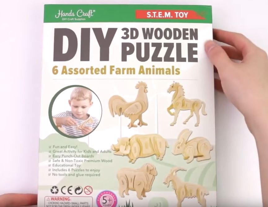 3D Wood Puzzle ~ 6-pk of Assorted Farm Animals