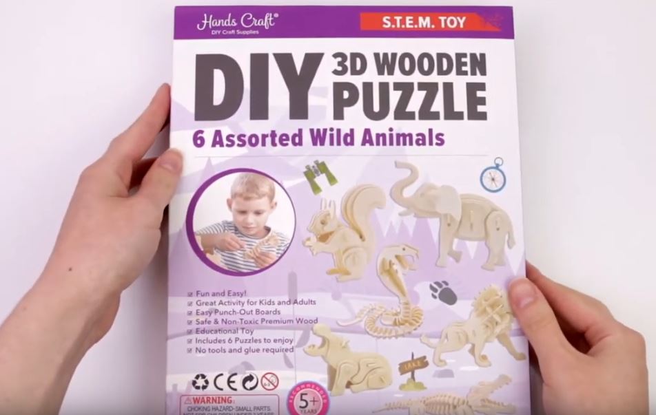 3D Wooden Puzzle Gift Bundle: Wild Animals Squirrel, Elephant
