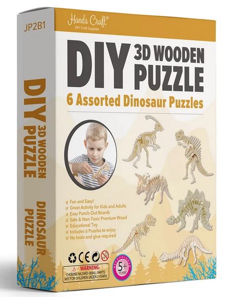 3D Wood Puzzle ~ 6-pk of Assorted Dinosaurs