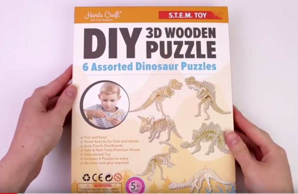 3D Wood Puzzle ~ 6-pk of Assorted Dinosaurs