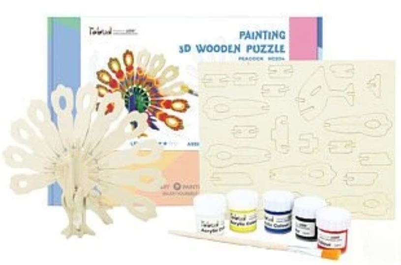 3D Wood Puzzle with Paint Kit ~ Peacock
